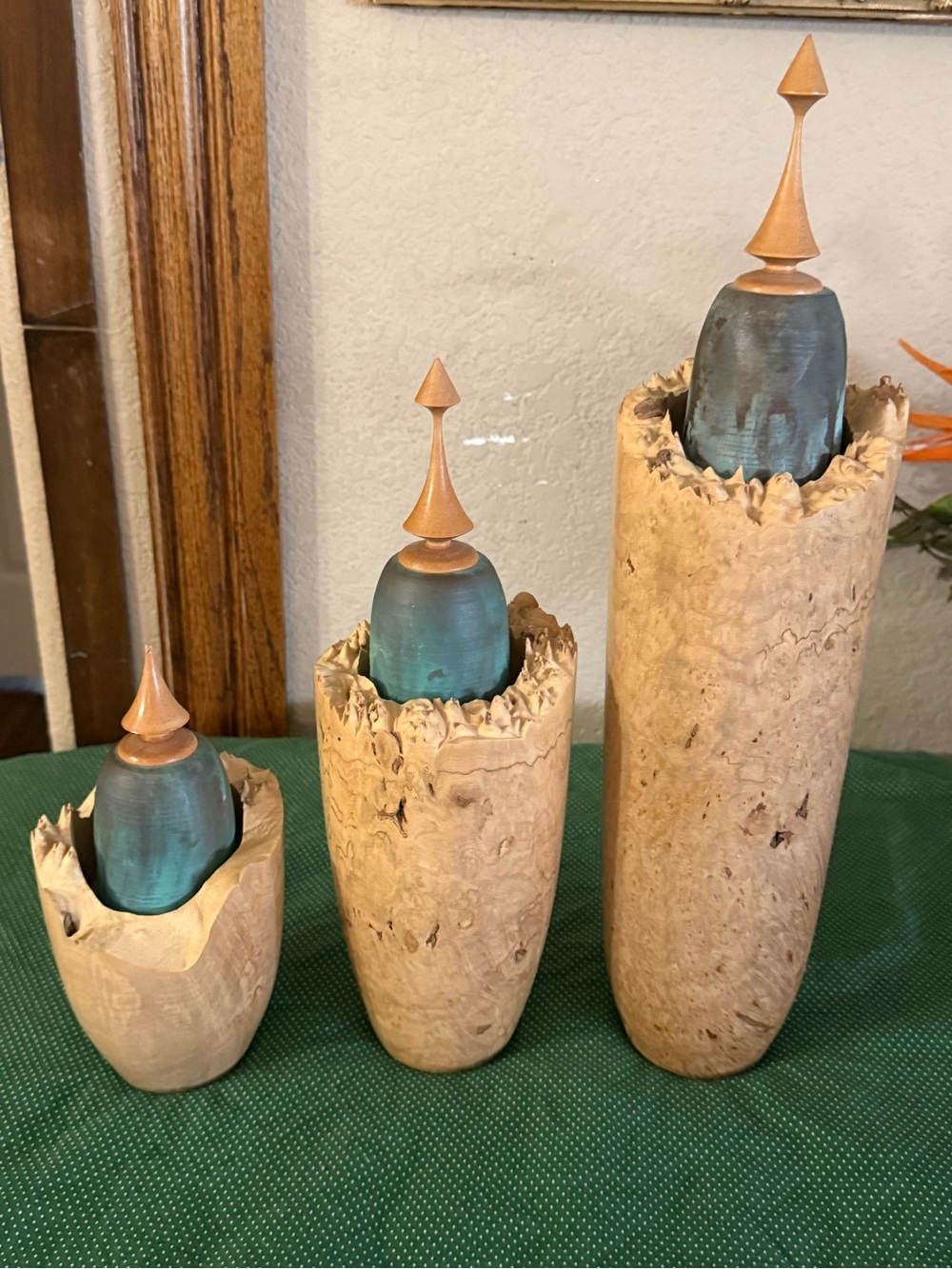 Rare handcrafted turned burl wood candle holder vessels Grant Ward